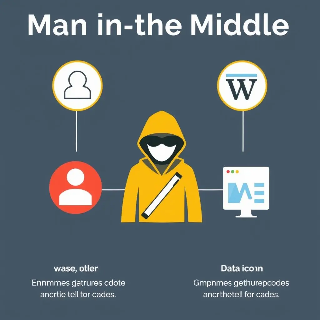 Diagram illustrating a Man-in-the-Middle (MitM) attack where a hacker intercepts data between a user and a server.