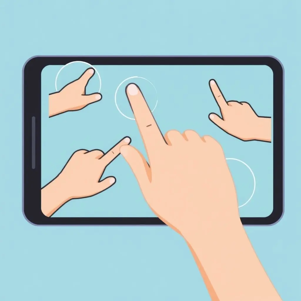 Stylized image showing a hand interacting with a modern smartphone touchscreen, highlighting various touch gestures and features.
