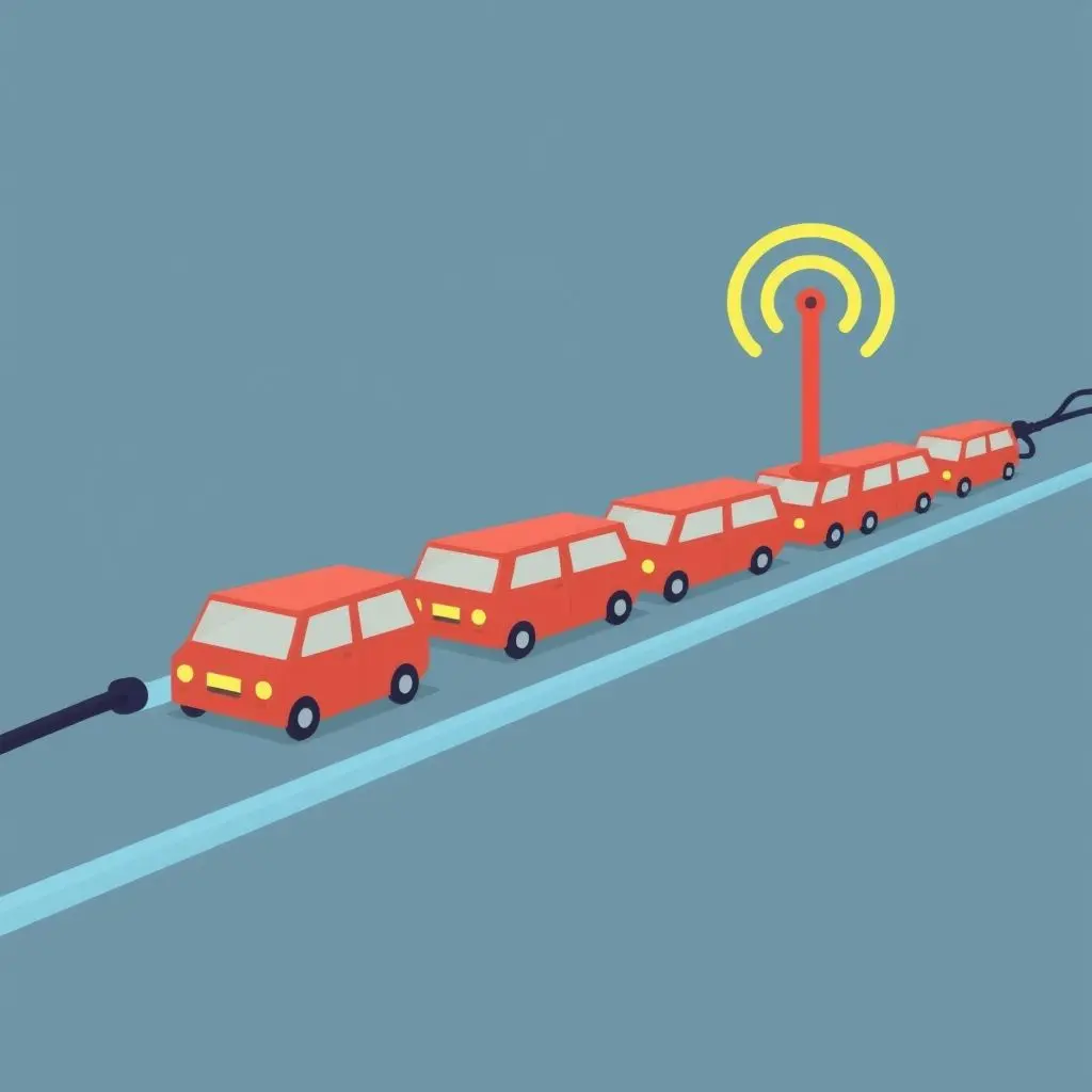 Illustration depicting data packets stuck in traffic, representing network congestion