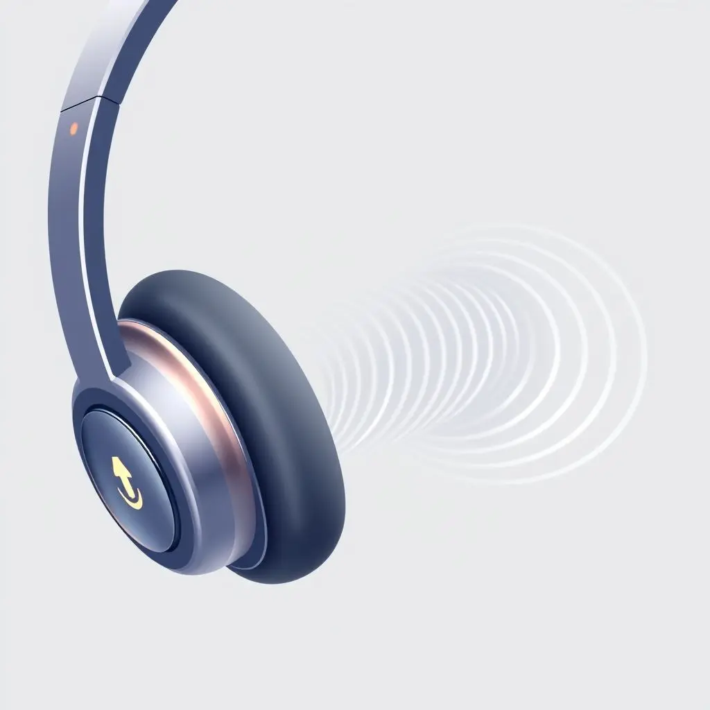 Illustration of headphone earcup with microphones detecting ambient sound waves.