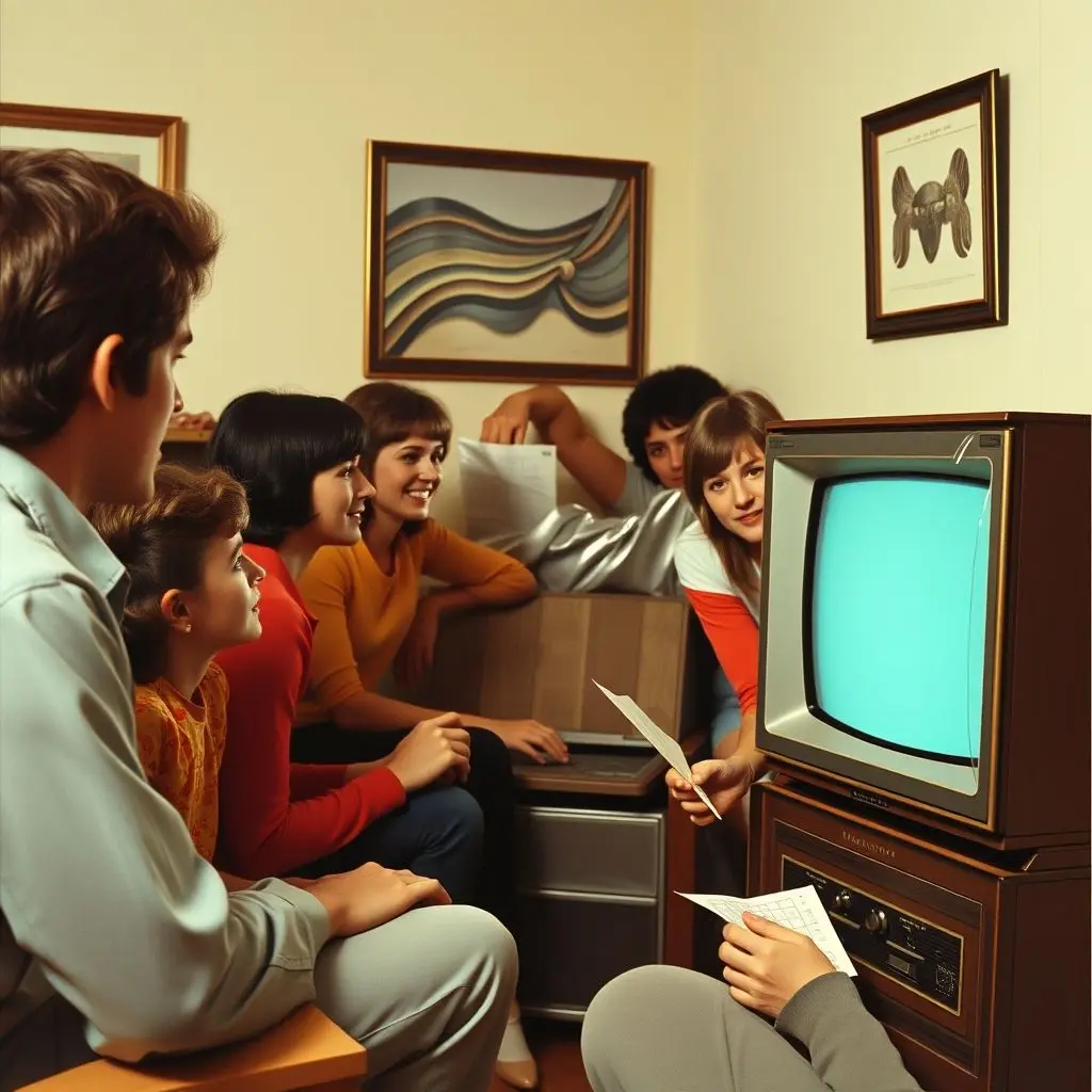 Players using an overlay and manual scorekeeping with the Magnavox Odyssey