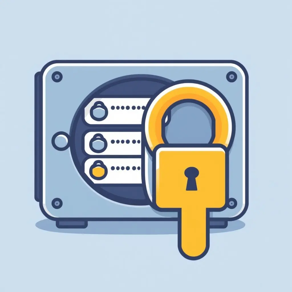 Illustration of a digital vault or key icon representing a password manager securely storing login details.