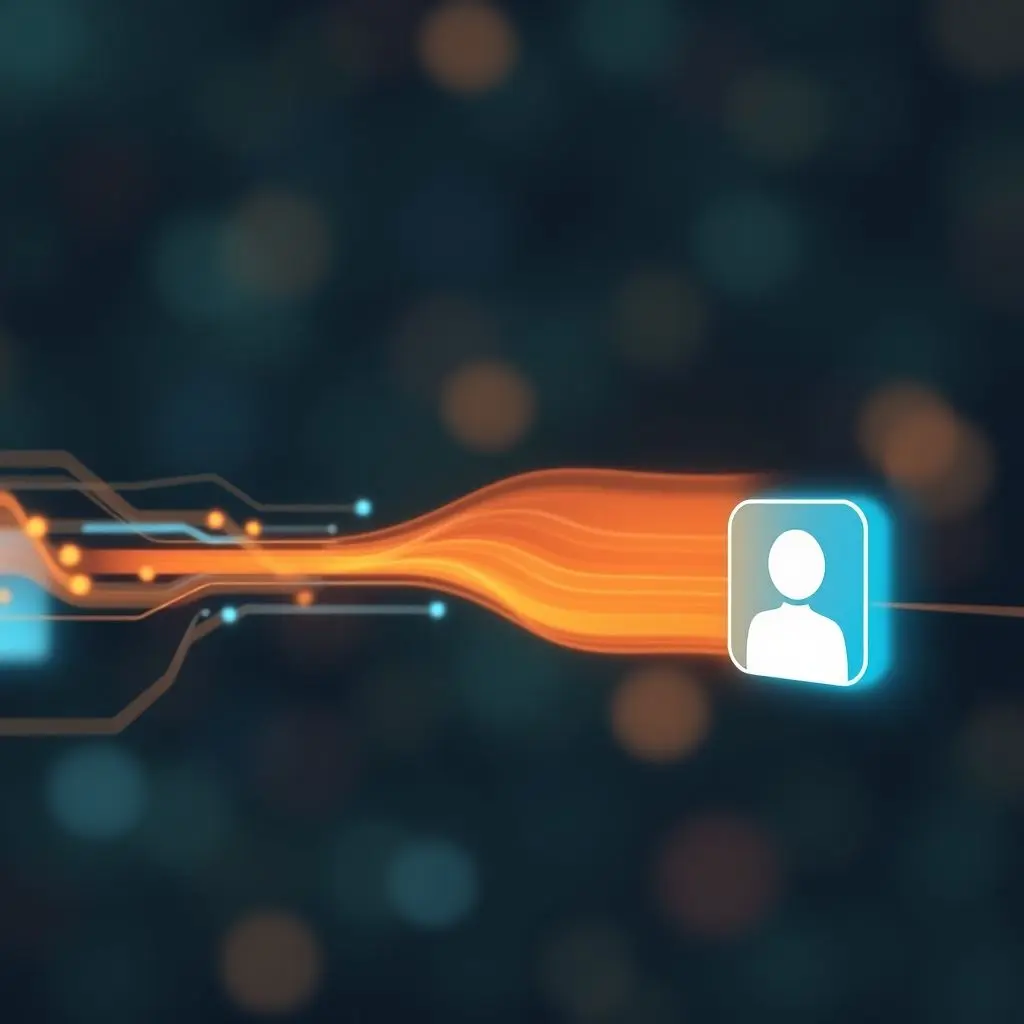 Abstract visualization of a digital stream being filtered and presented as a personalized feed to a user.