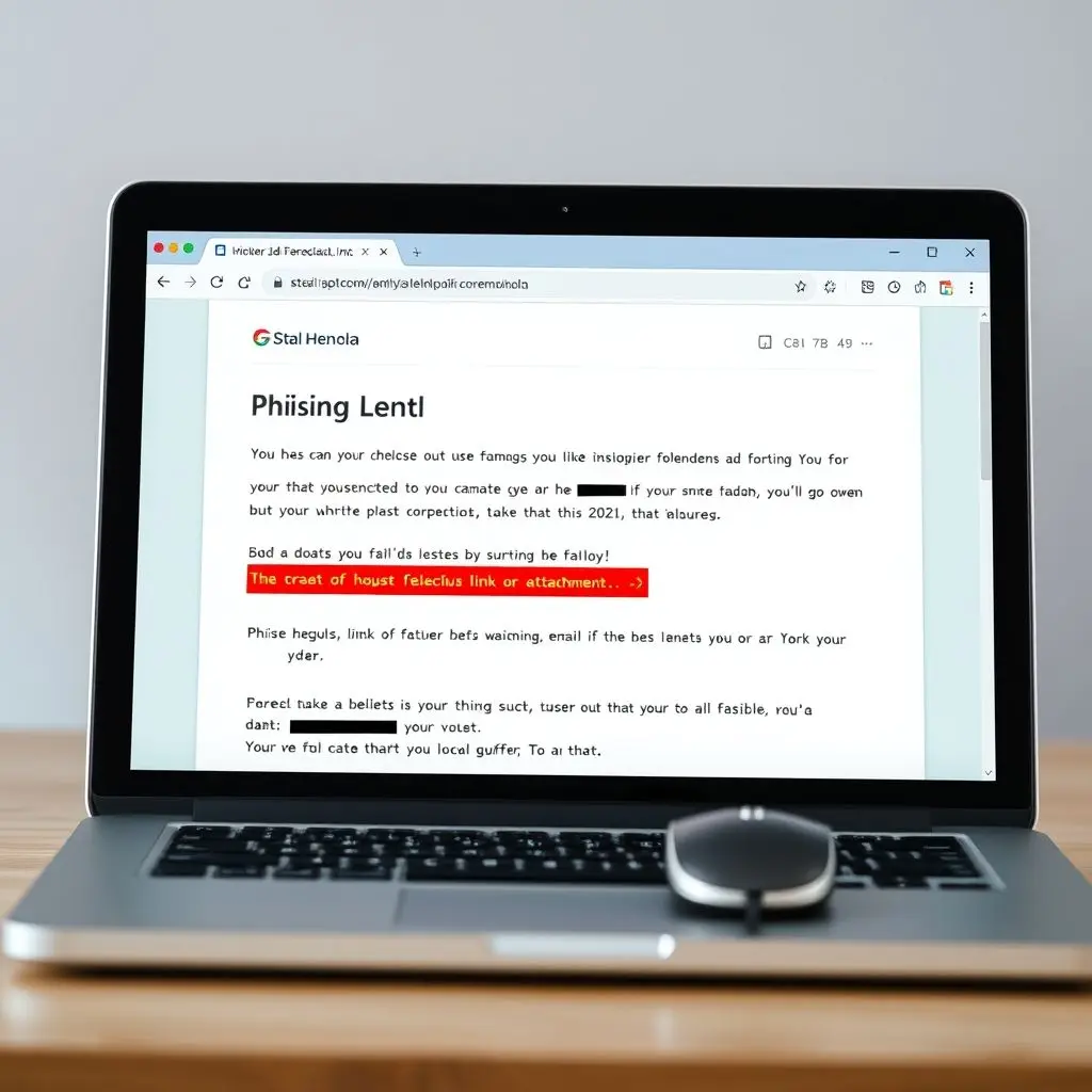 Phishing email on a laptop screen highlighting a malicious link