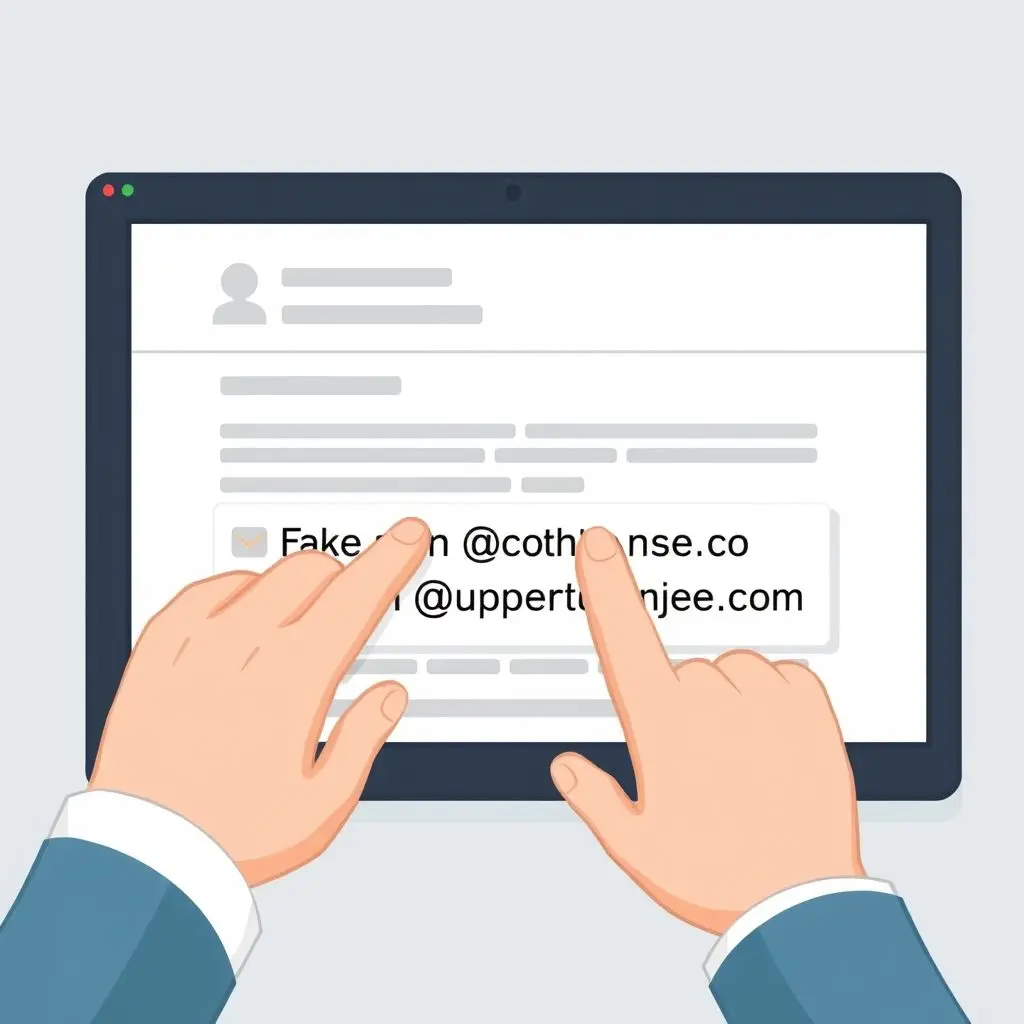 Illustration showing a person hovering over an email sender name to reveal a suspicious-looking email address.