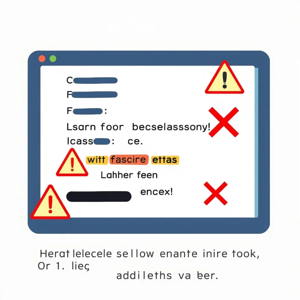 Illustration depicting an email asking for sensitive personal information like passwords, surrounded by warning signs.