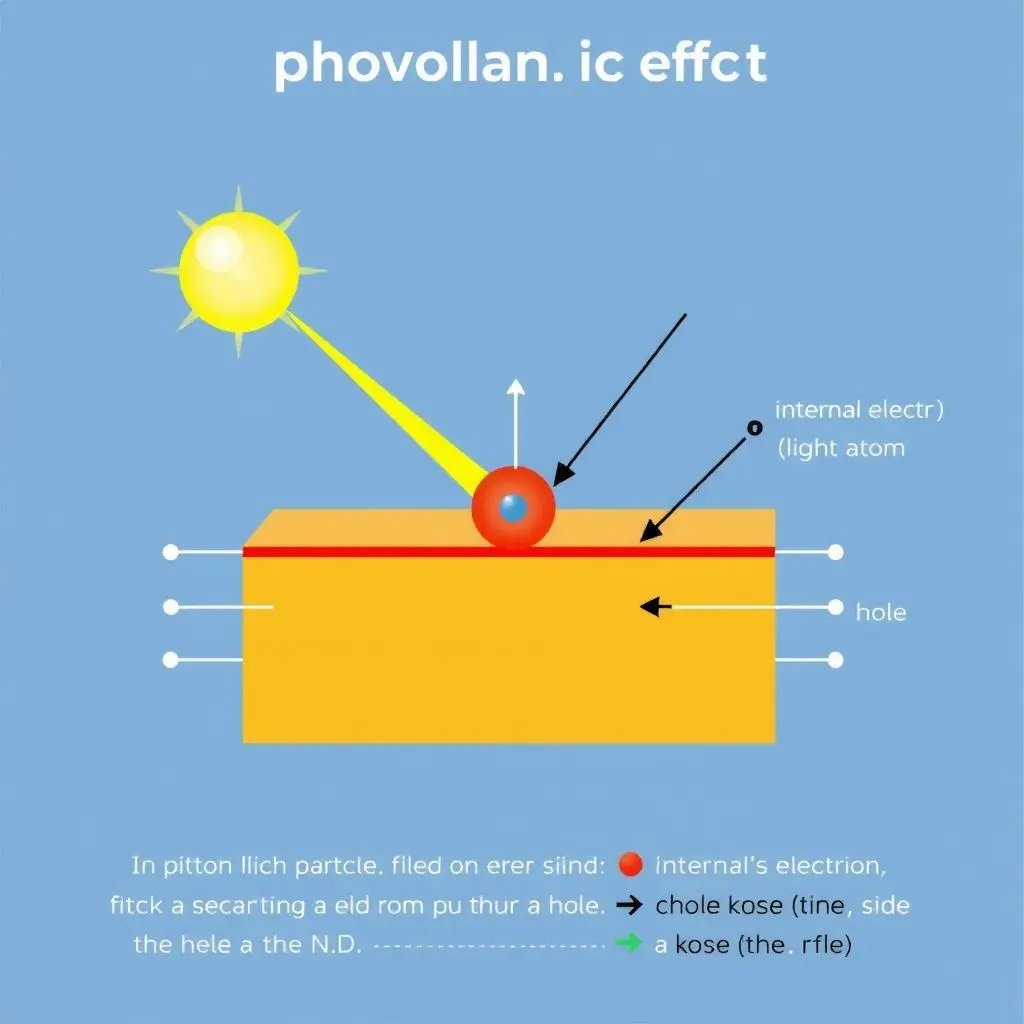 Diagram illustrating the PN junction in a solar cell and how light liberates electrons