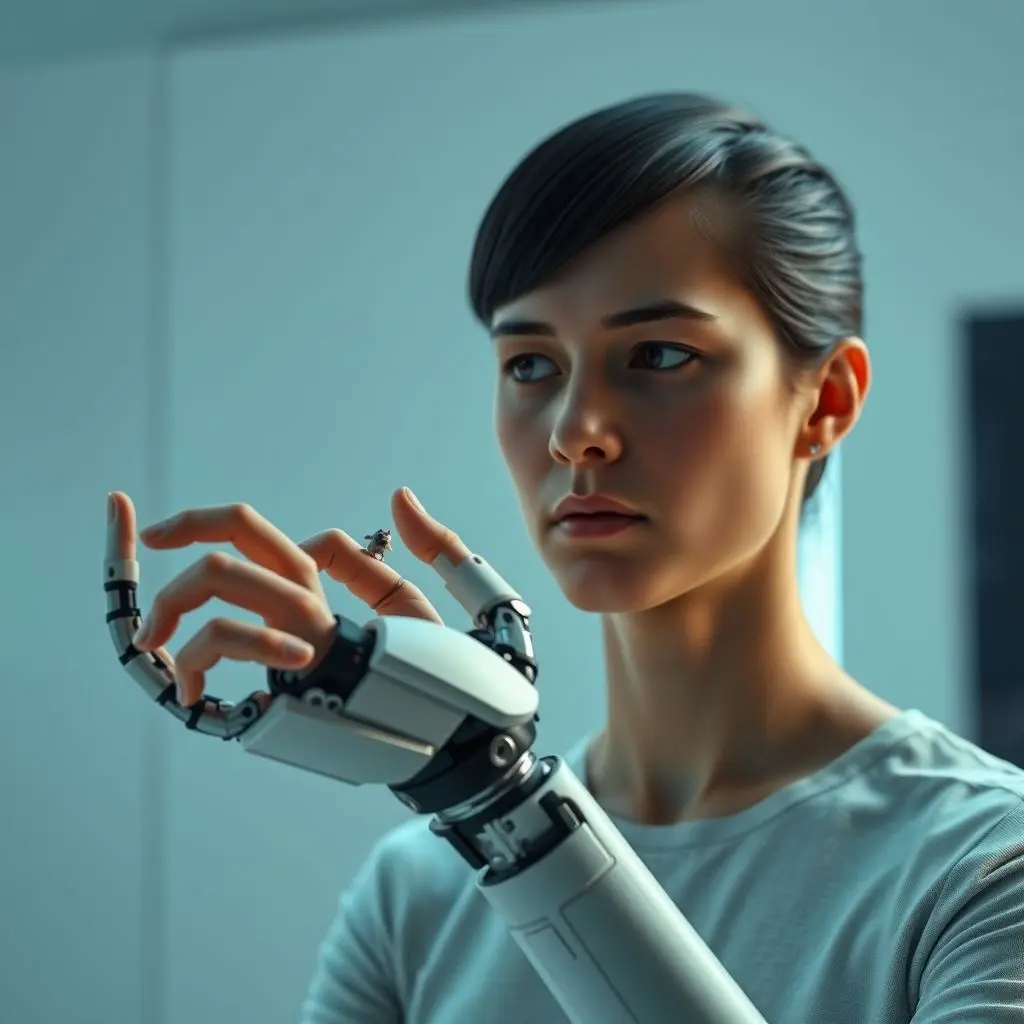 Person using a mind-controlled prosthetic arm to grasp an object