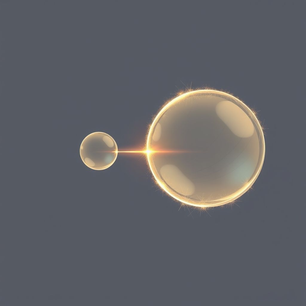 Abstract depiction of two glowing particles linked by a shimmering connection across a distance, representing quantum entanglement.