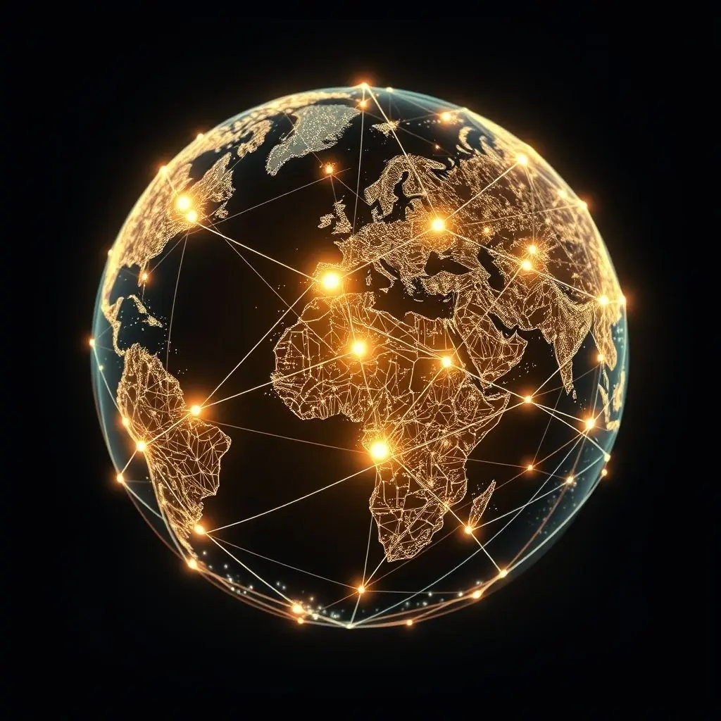Stylized Earth with an interconnected global network mesh, representing a quantum internet