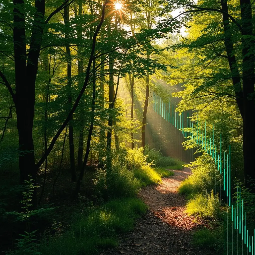 Beautiful natural landscape glitching to reveal digital code underneath the surface