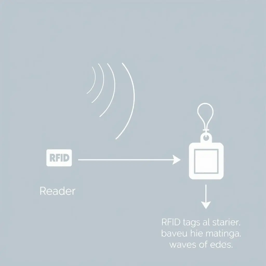 Diagram showing an RFID reader emitting waves and a passive tag reflecting modulated waves back to the reader.
