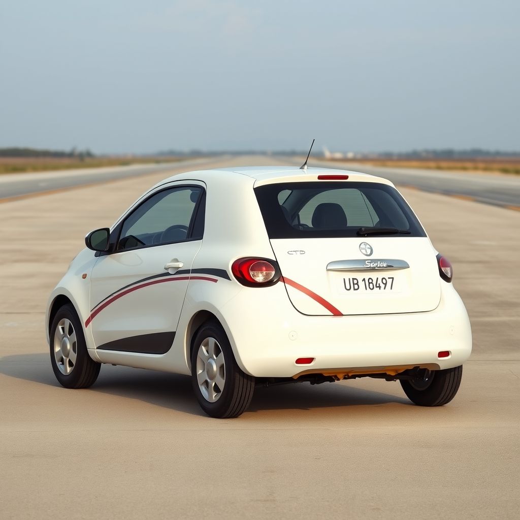 A vehicle blending car and small plane features, parked on an airport runway