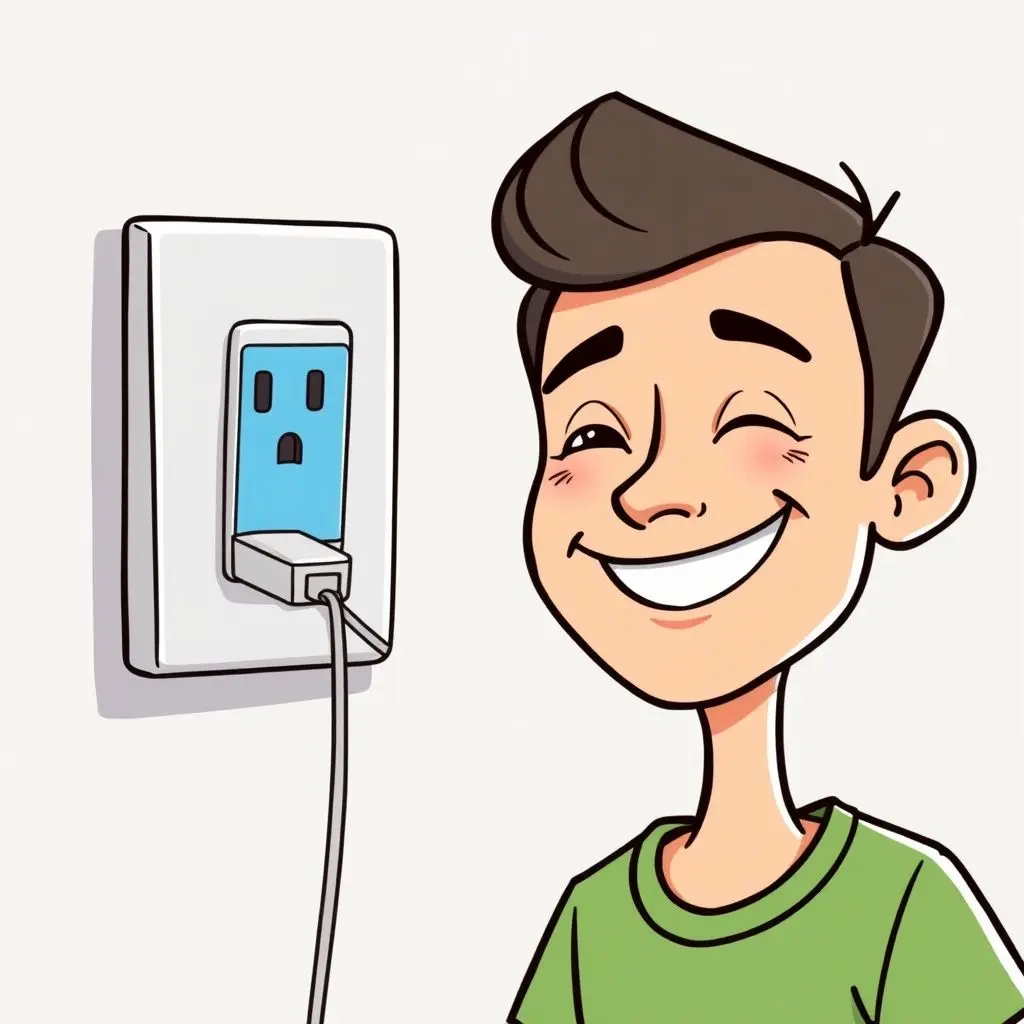 Person plugging their phone charger into a wall outlet with their own cable and adapter.