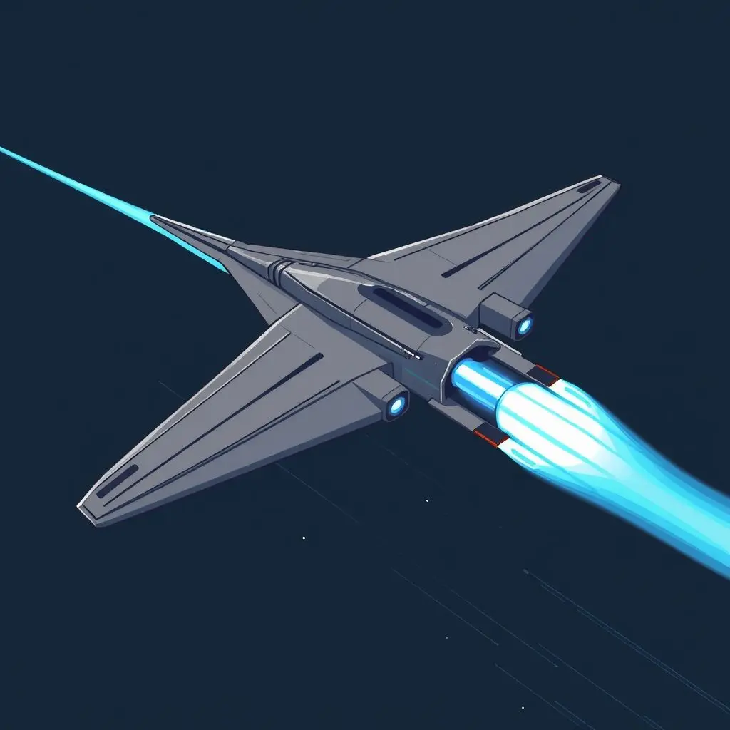 Sci-fi style rendering of a spaceship using ion propulsion