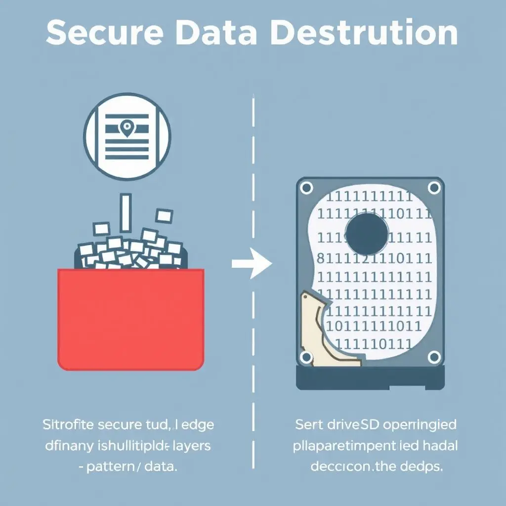 Illustration showing digital data being shredded or overwritten securely.