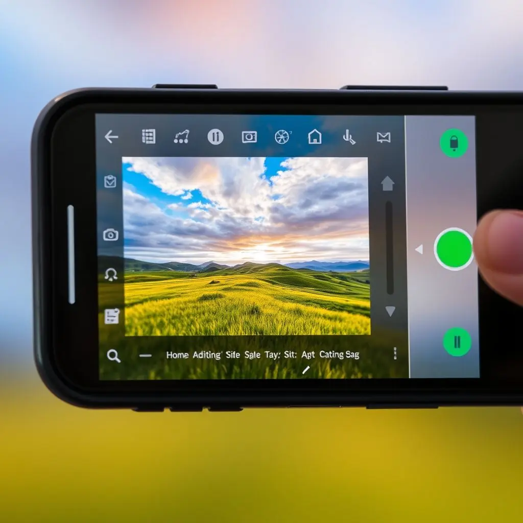 Smartphone screen displaying a photo editing app with various tools and adjustments being made to an image.