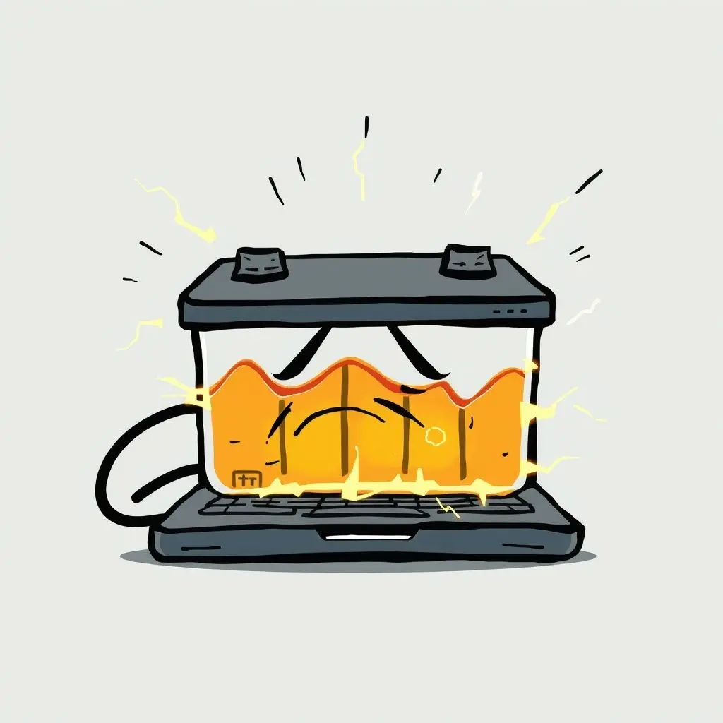 Illustration of a laptop battery showing signs of stress or strain.