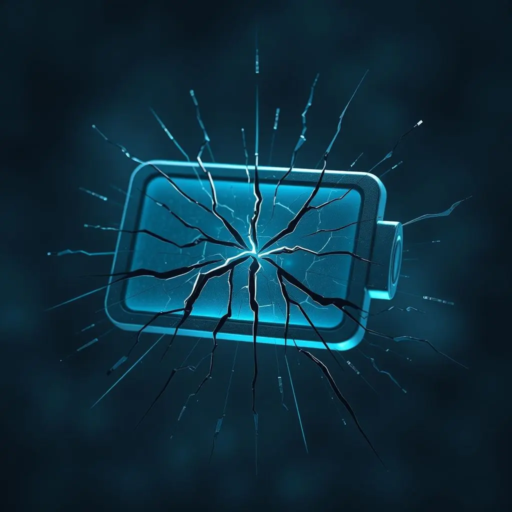 Conceptual image showing a phone battery icon with cracks or stress lines emanating from it, illustrating the stress of full discharge.