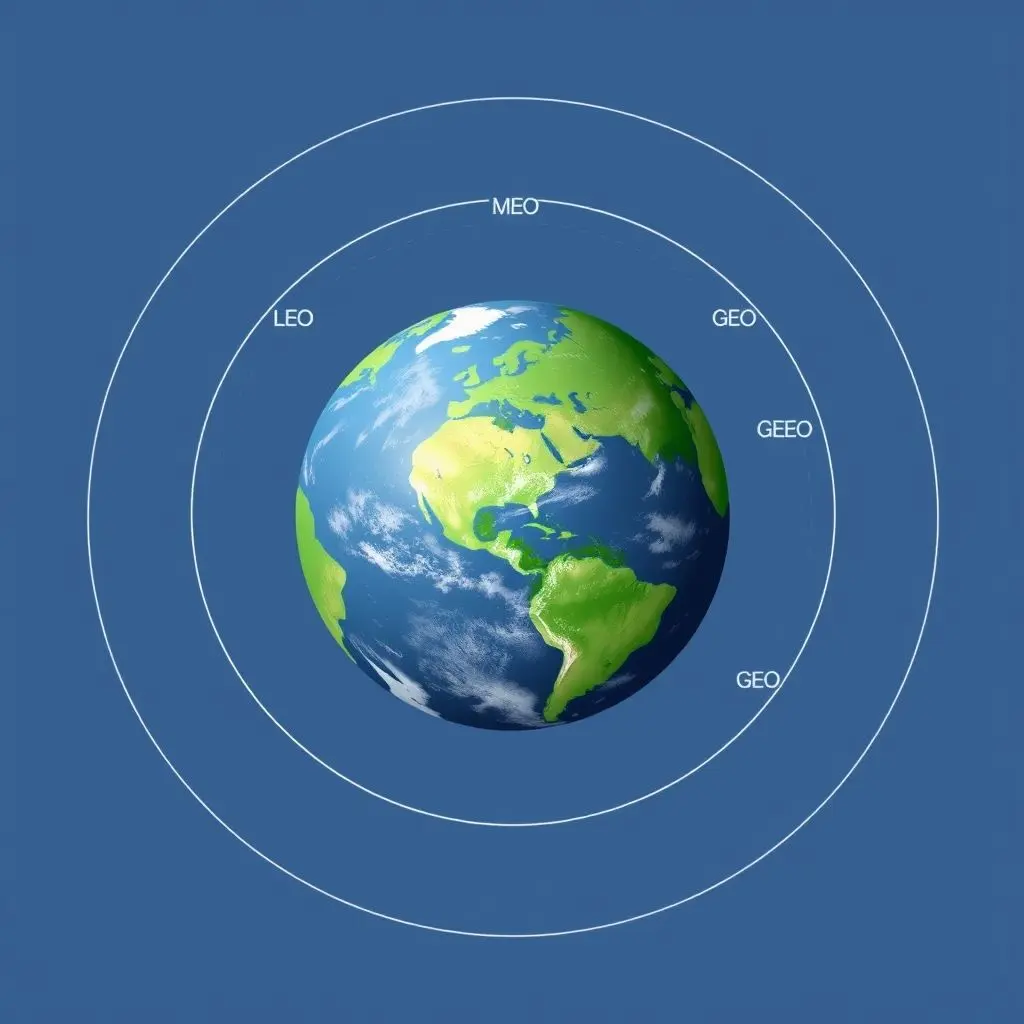 Diagram showing Low Earth Orbit, Medium Earth Orbit, and Geostationary Orbit around Earth.