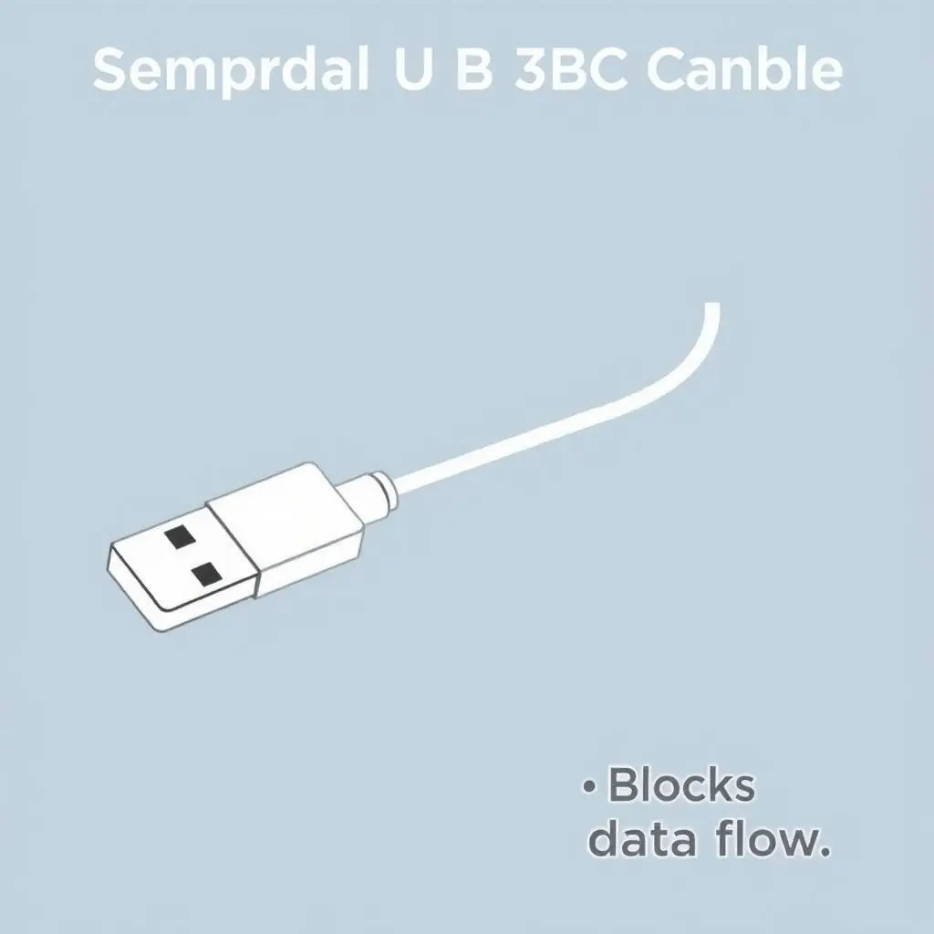 Illustration showing a USB cable with a small adapter attached, indicating a data blocker.