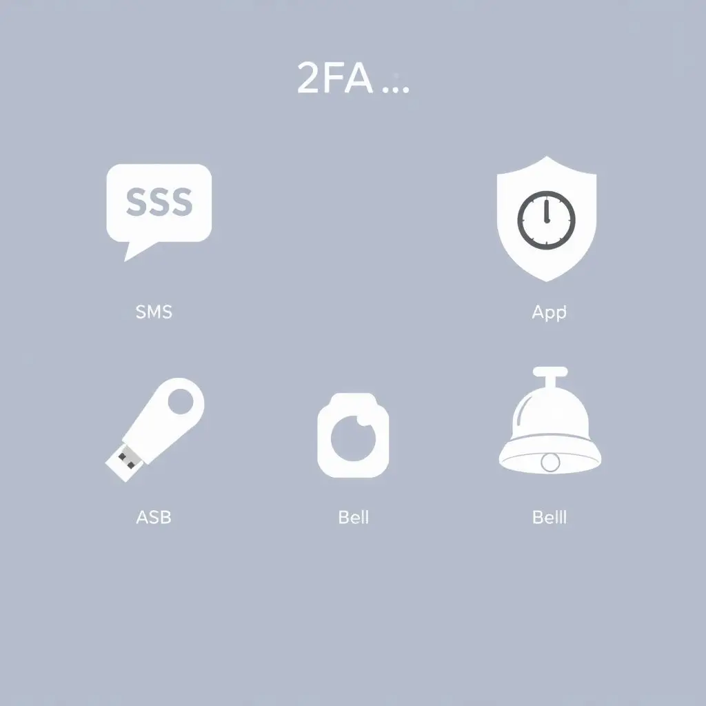 Icons representing SMS, authenticator app, hardware key, and push notification 2FA methods