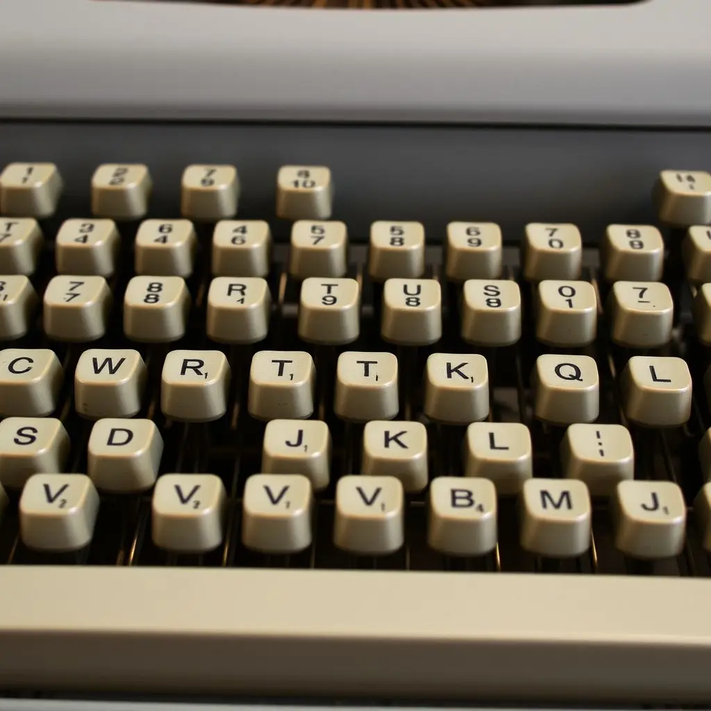 Close-up photo of a vintage typewriter keyboard clearly showing the QWERTY layout.