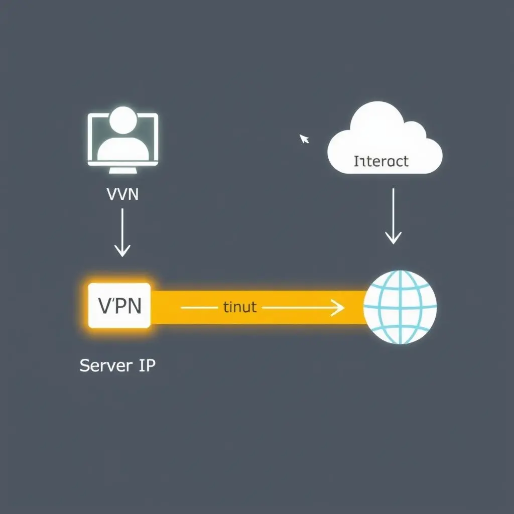Diagram showing a user's device connecting via an encrypted tunnel to a VPN server, which then connects to the internet using the server's IP address.