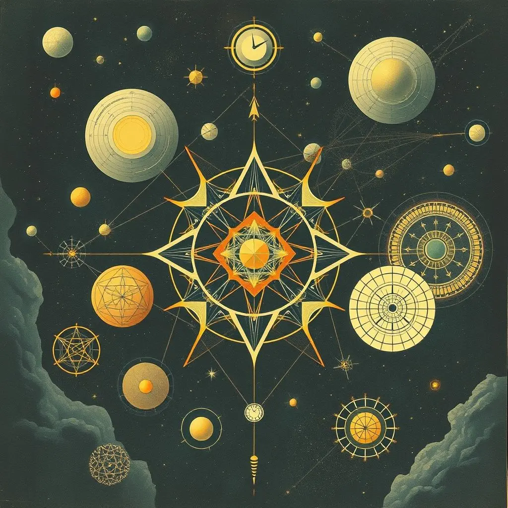 Abstract alien symbols and geometric shapes