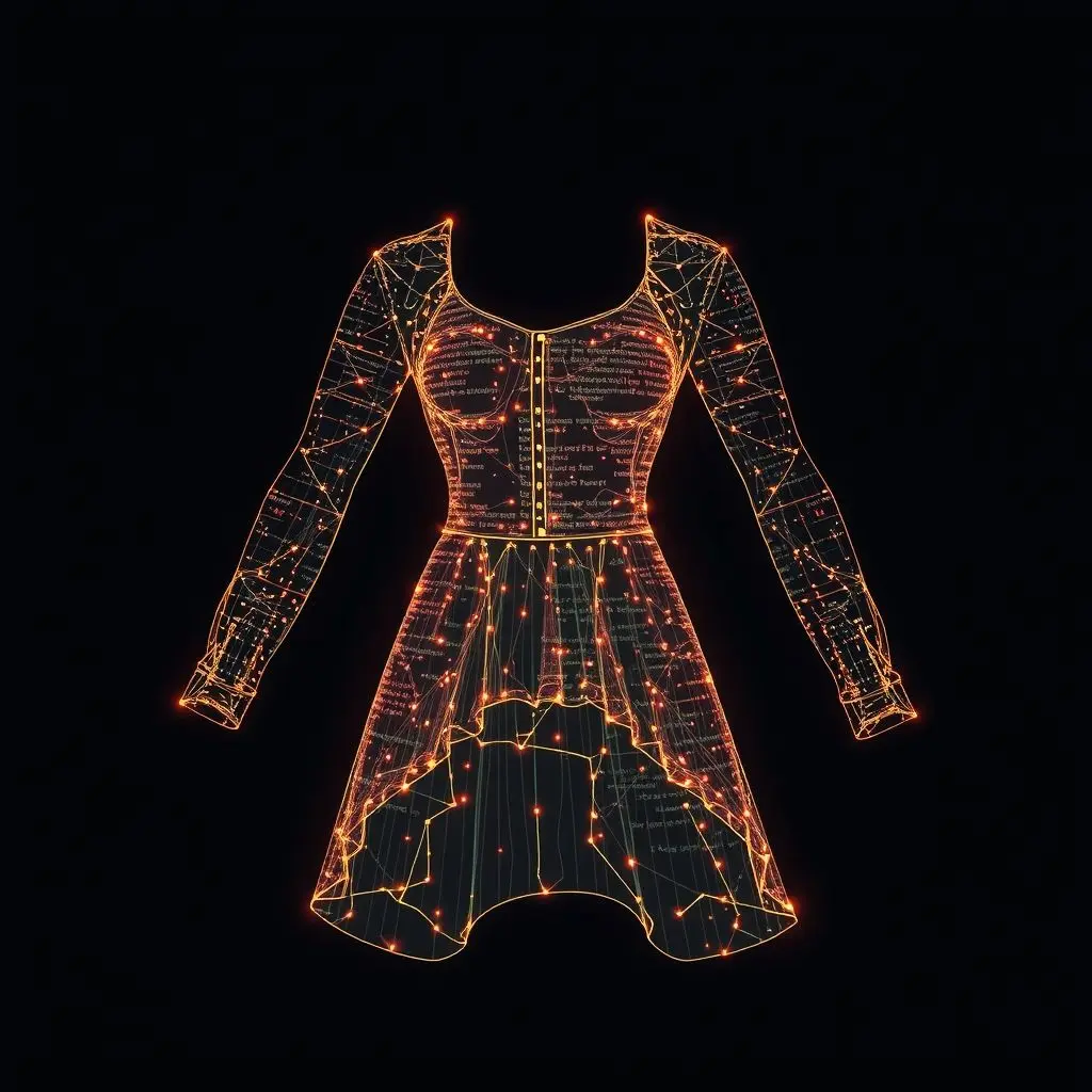 Abstract visualization of AI generating a unique clothing design