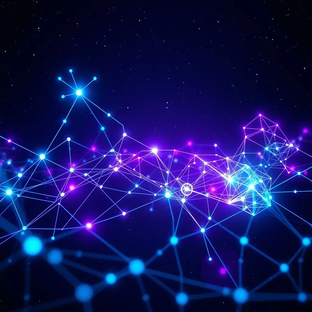 Abstract representation of a neural network or AI system creating new ideas or images.