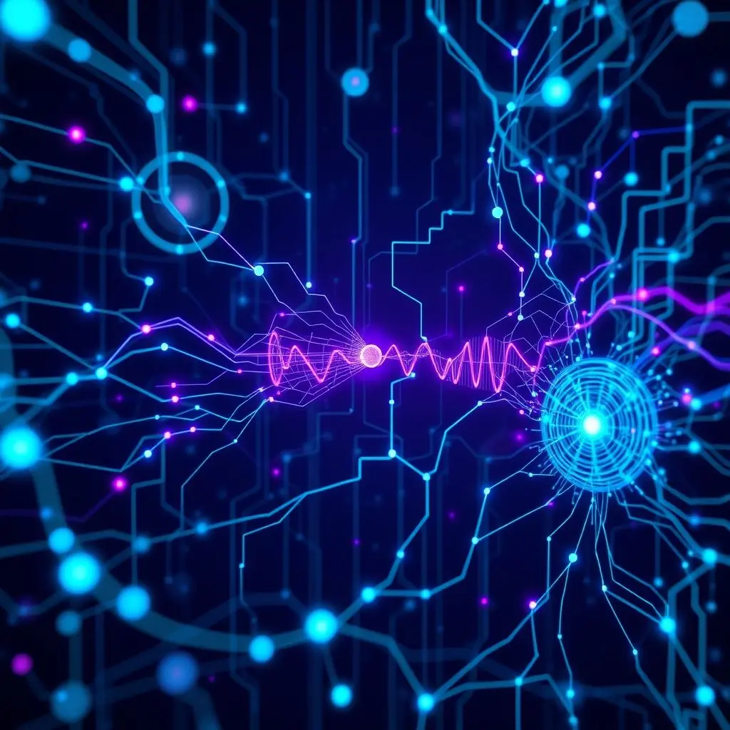 Abstract illustration showing AI algorithms analyzing complex data patterns from an electronic nose, representing scent.