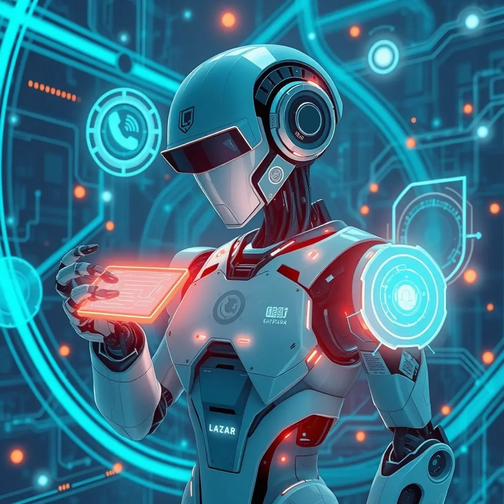 An intelligent robot interacting with and learning from its complex environment, perhaps using sensors and cameras.