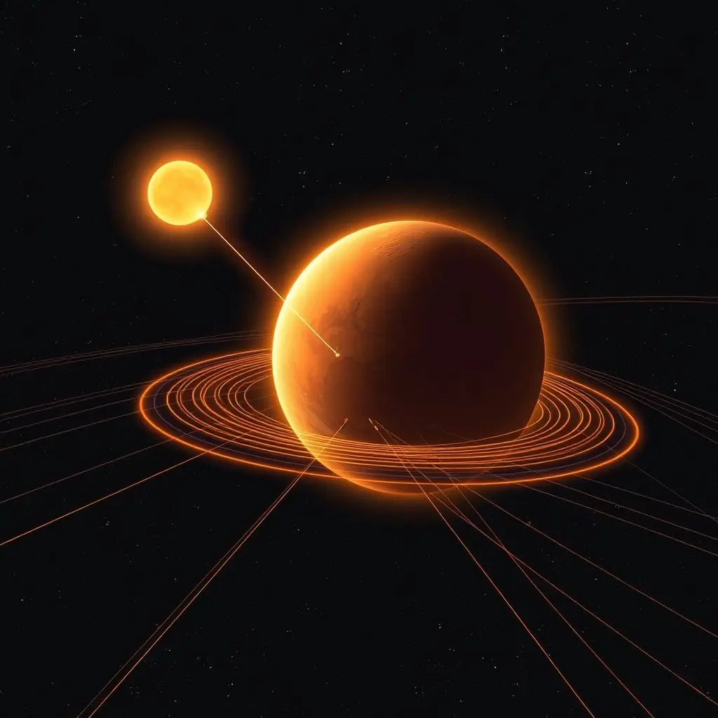 Conceptual illustration of an artificial magnetic field protecting Mars from solar radiation