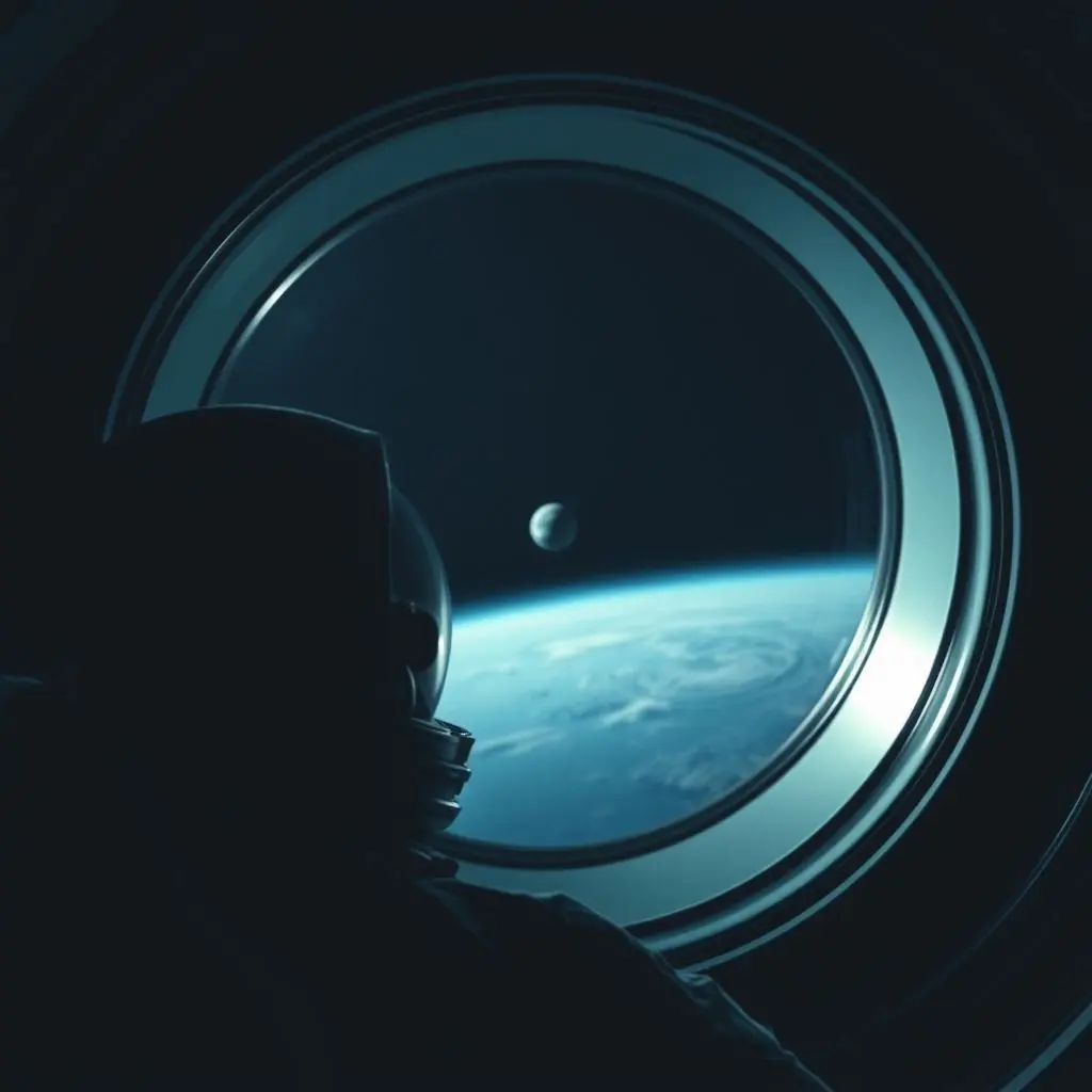 Emotional impact of viewing Earth from space Astronaut looking out window at Earth