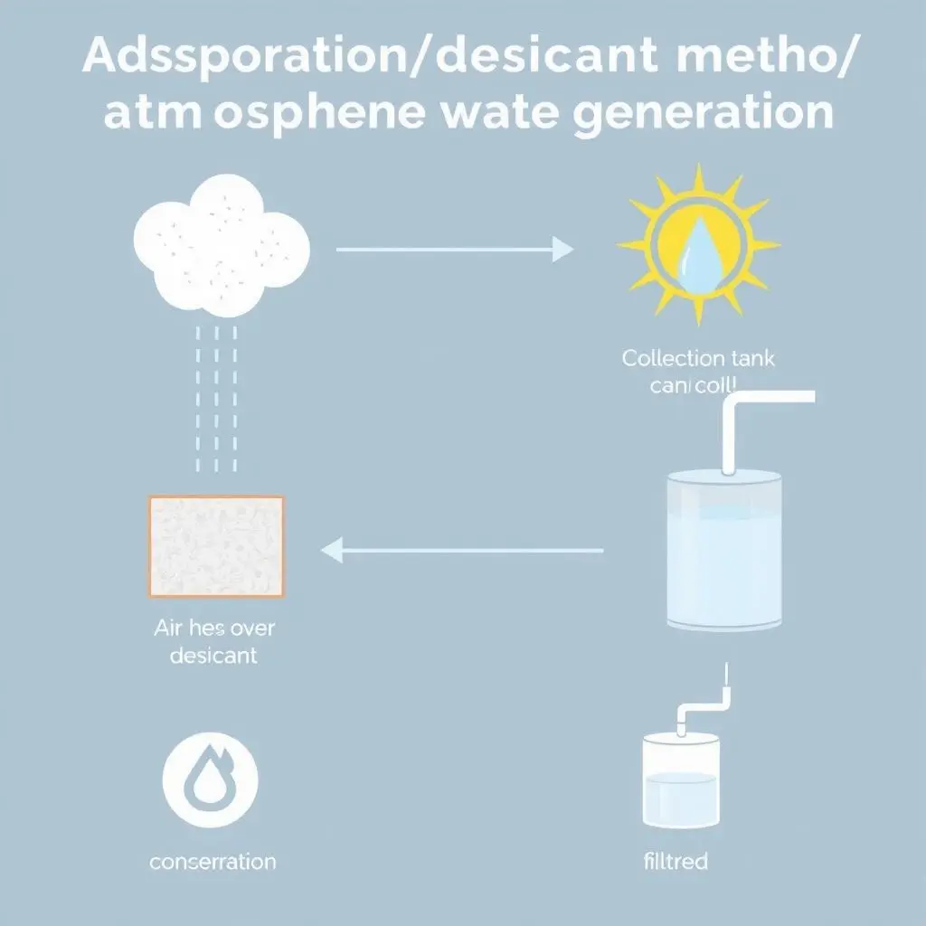 Diagram illustrating the adsorption process in a desiccant-based atmospheric water generator.