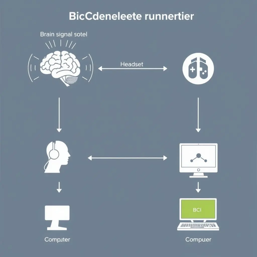 Diagram showing how brain signals are captured, processed, and sent to a computer