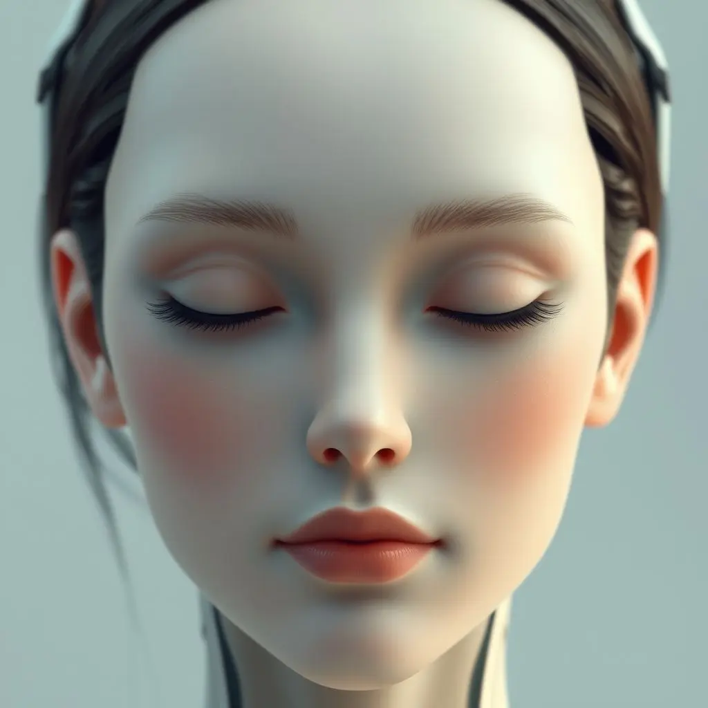 Imagined face of an AI reflecting calmness, thoughtfulness, and safety