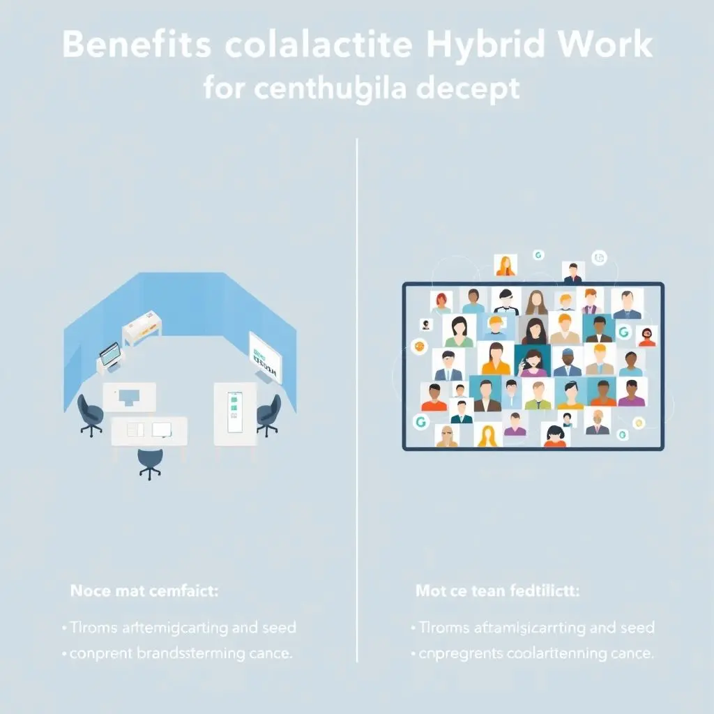 Two diagrams showing a smaller office footprint and a diverse team collaborating virtually, representing cost savings and wider talent access.