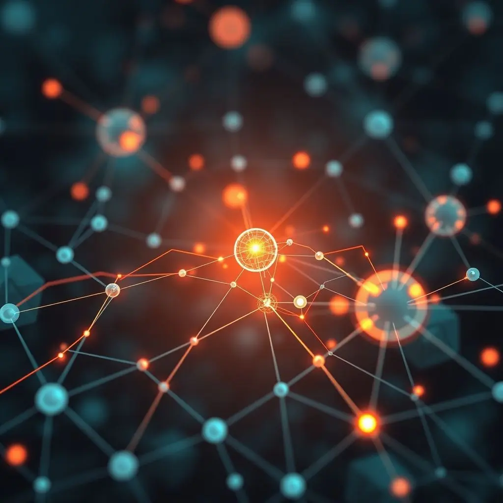 Abstract visual representing interconnected digital systems under threat with quantum elements