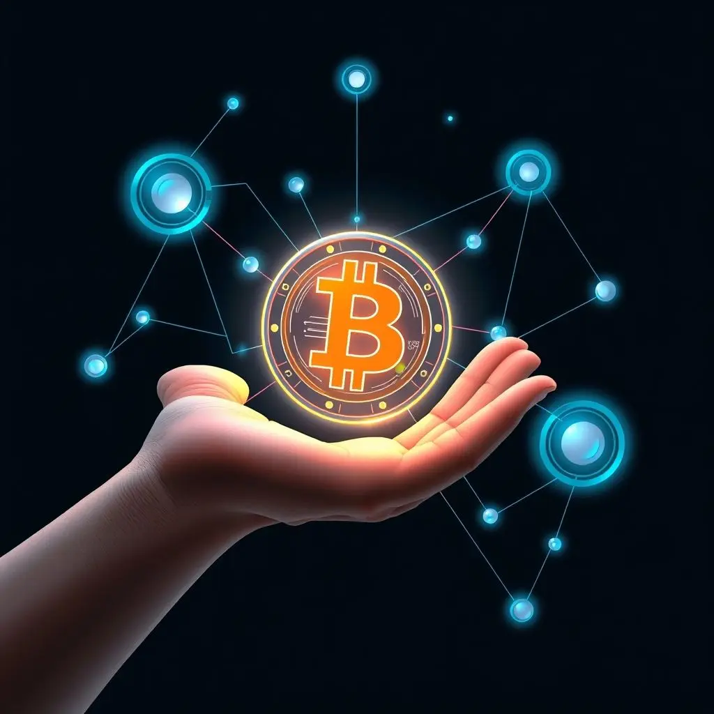 Illustration of a hand holding a stylized digital token representing voting power