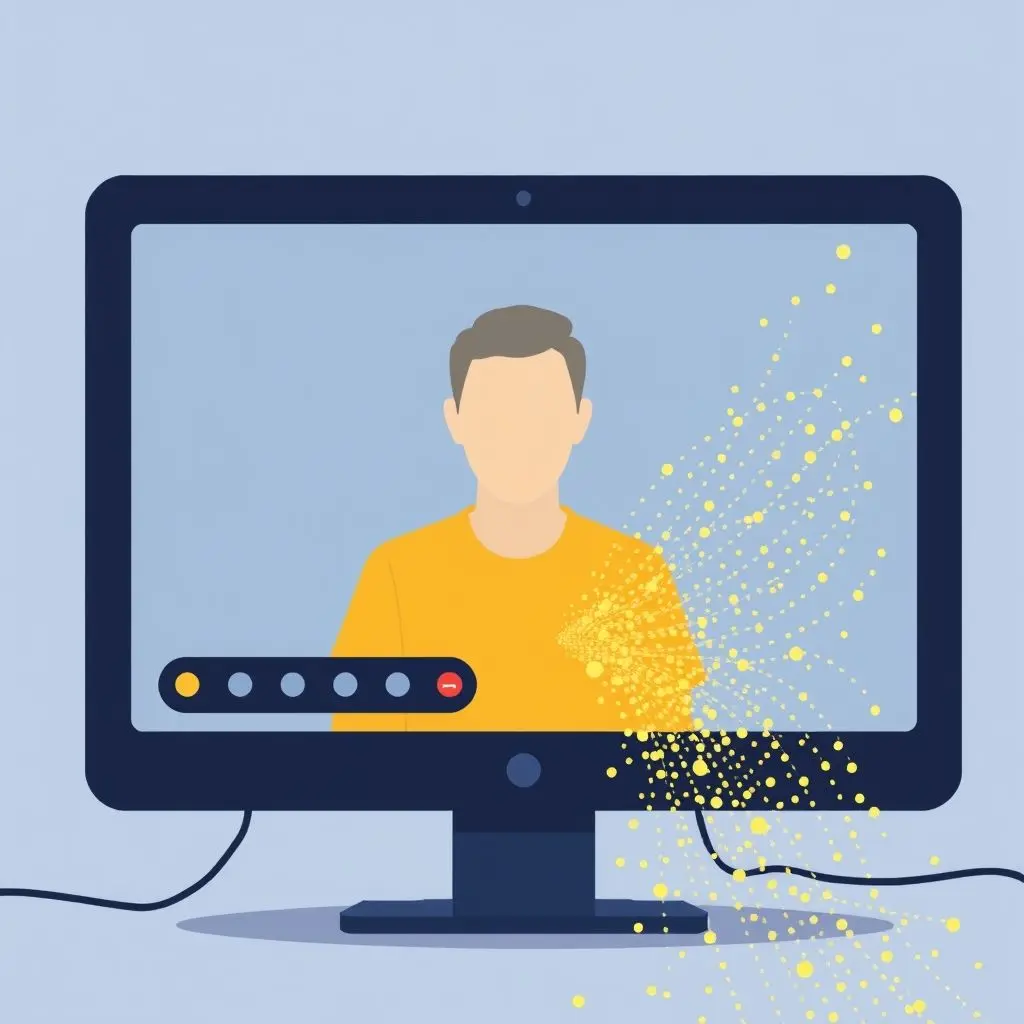 Abstract illustration of data leaking from a screen during a video call.