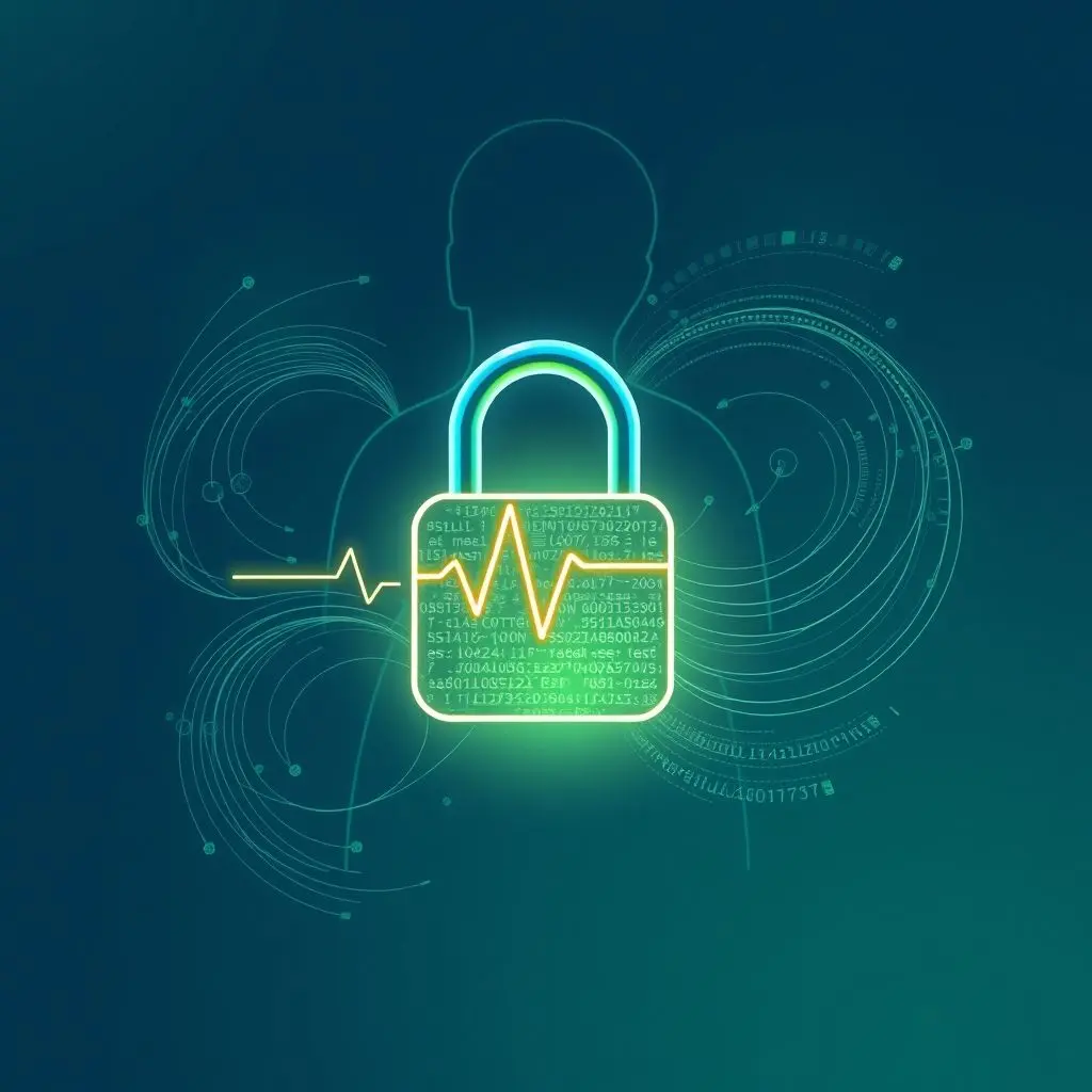 Abstract visual representing secure data transfer from a medical implant