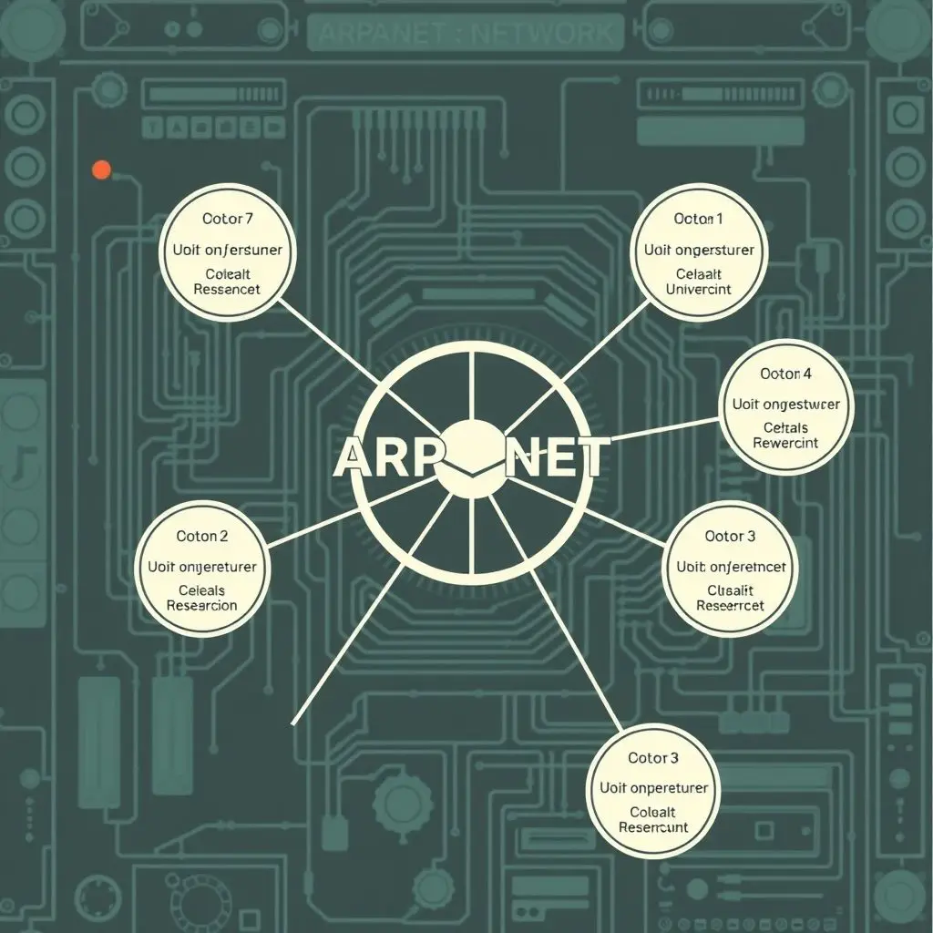 Diagram showing early ARPANET network connections between universities and research centers.