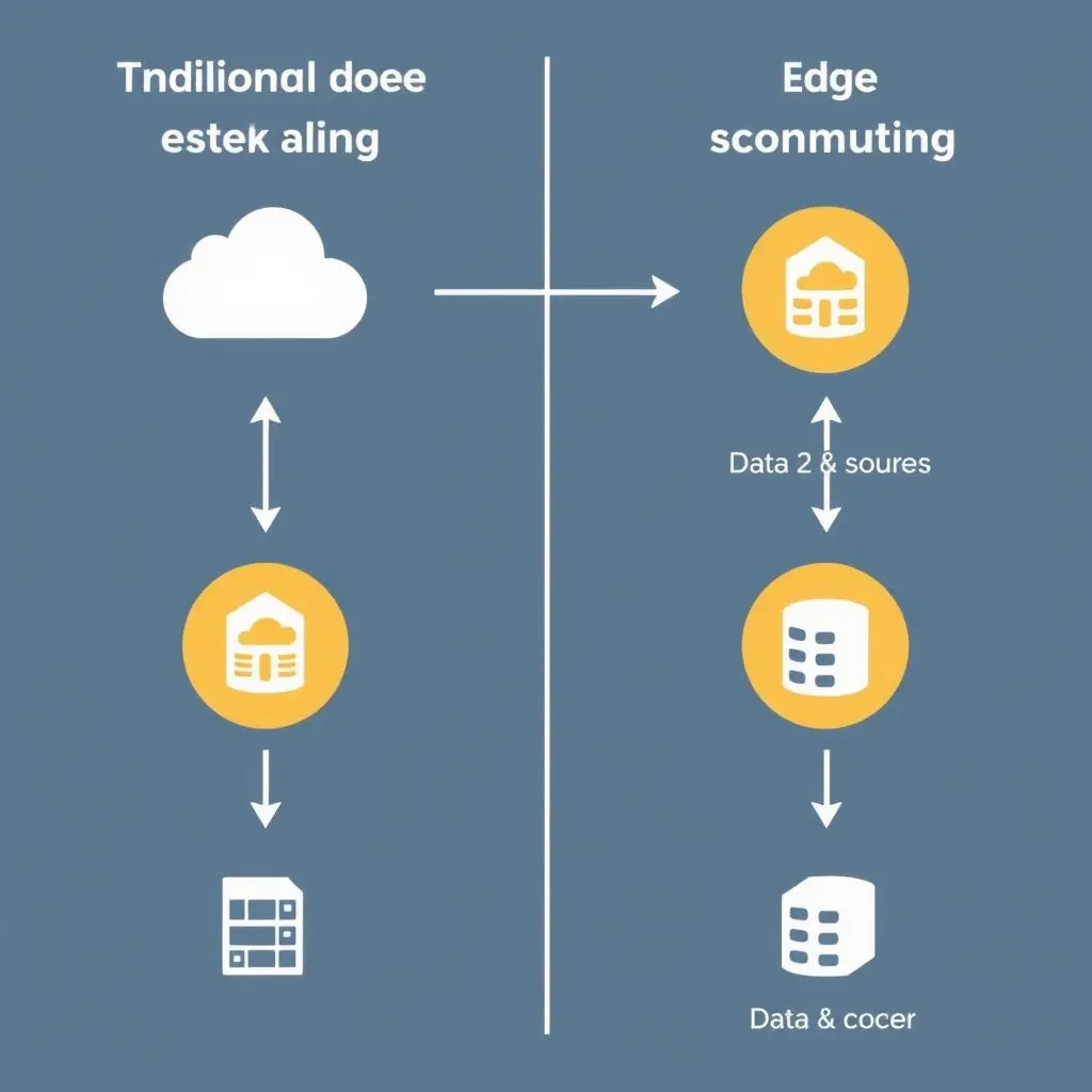 Conceptual diagram showing data flow in traditional cloud vs. edge computing, illustrating data processing closer to source in edge model.