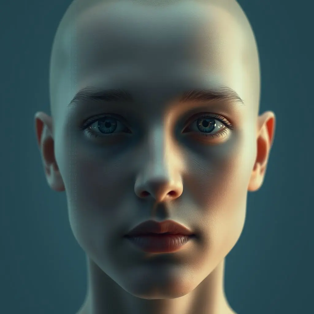 Conceptual image showing a realistic AI avatar face with a subtle overlay of code or distortion, representing deepfake risks.