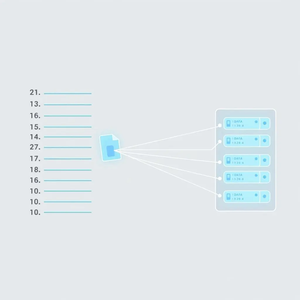Conceptual diagram showing a file system index pointing to data blocks on a storage drive.