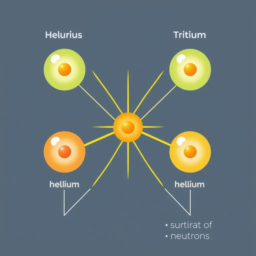 Diagram showing two hydrogen isotopes fusing and releasing energy