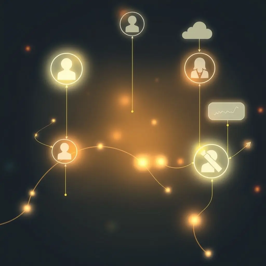 Abstract image showing digital connections and language symbols flowing between people globally, representing future universal communication.