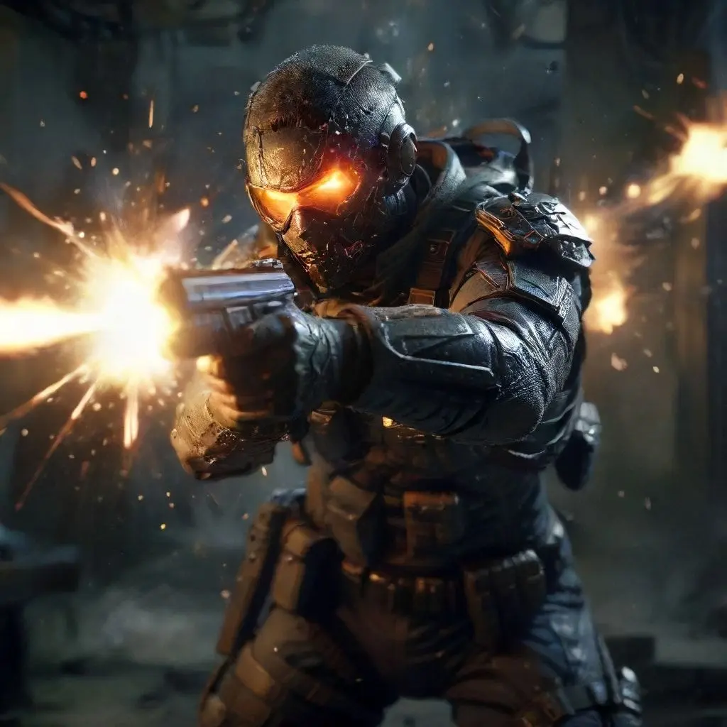 Character firing a weapon in a game with muzzle flash and bullet trail appearing instantly.